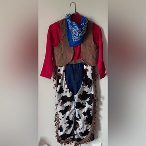 Cowboy Costume with Red Shirt and Cow Print Chaps